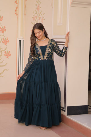 Function Wear Rama Color Sequins And Zari Embroidered Work Designer Gown