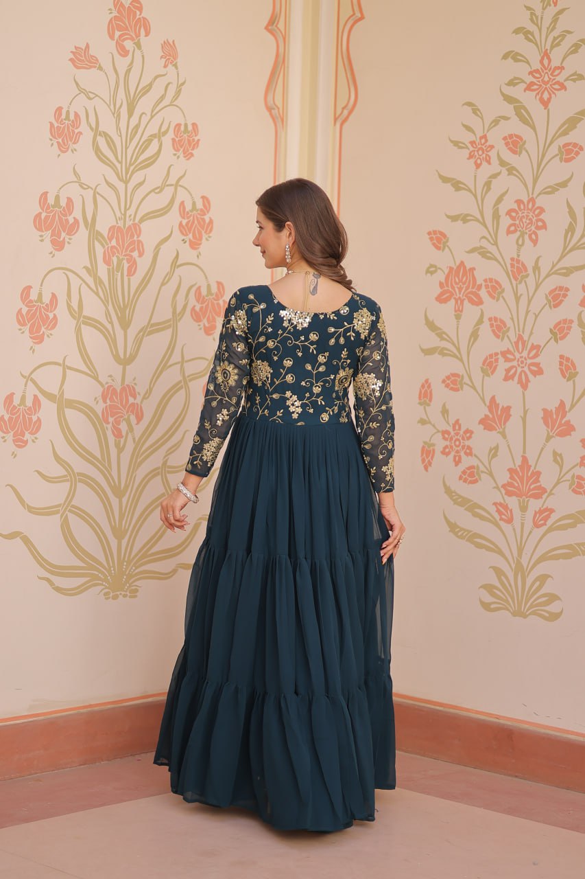 Function Wear Rama Color Sequins And Zari Embroidered Work Designer Gown