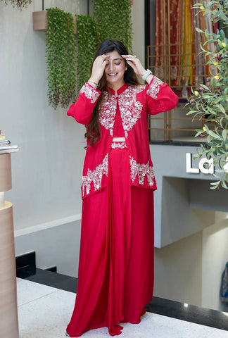 Red Color Silk Fully Stitched Party Wear Dhoti Suit With Koti