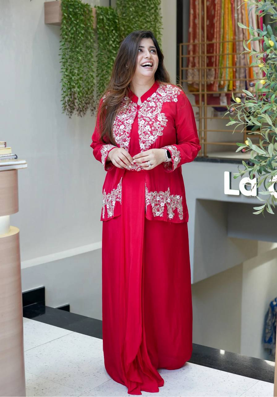 Red Color Silk Fully Stitched Party Wear Dhoti Suit With Koti