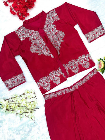 Red Color Silk Fully Stitched Party Wear Dhoti Suit With Koti