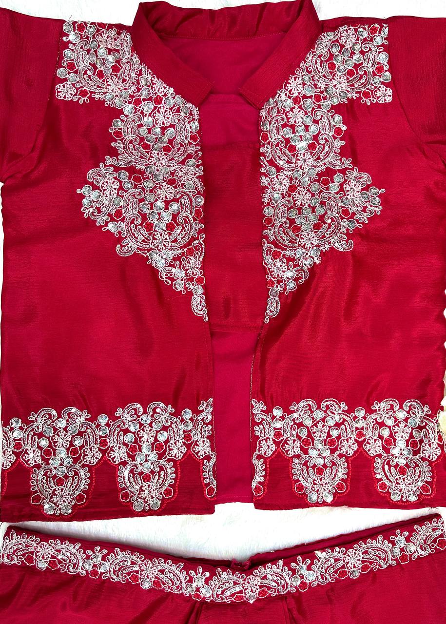Red Color Silk Fully Stitched Party Wear Dhoti Suit With Koti