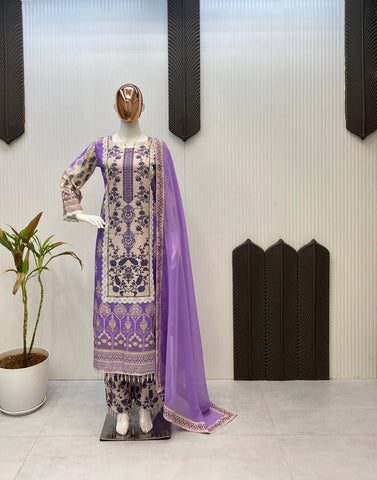 Beautiful Lavender Color Real Mirror And Diamond Work Designer Salwar Suit