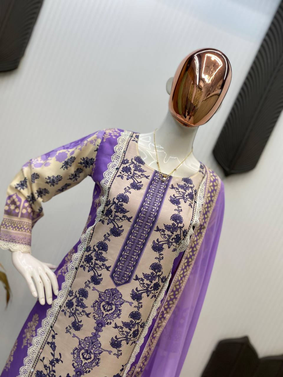 Beautiful Lavender Color Real Mirror And Diamond Work Designer Salwar Suit