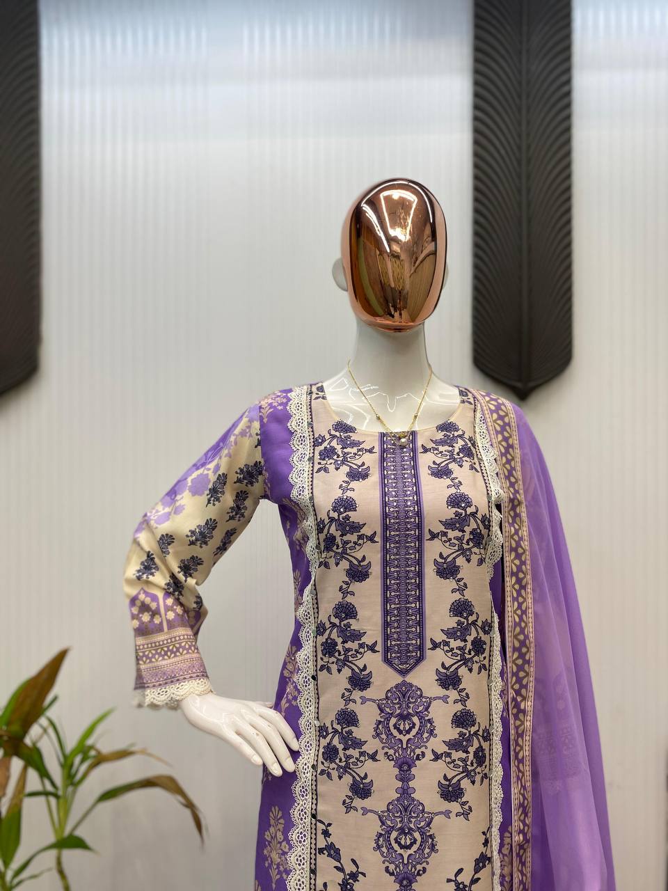 Beautiful Lavender Color Real Mirror And Diamond Work Designer Salwar Suit