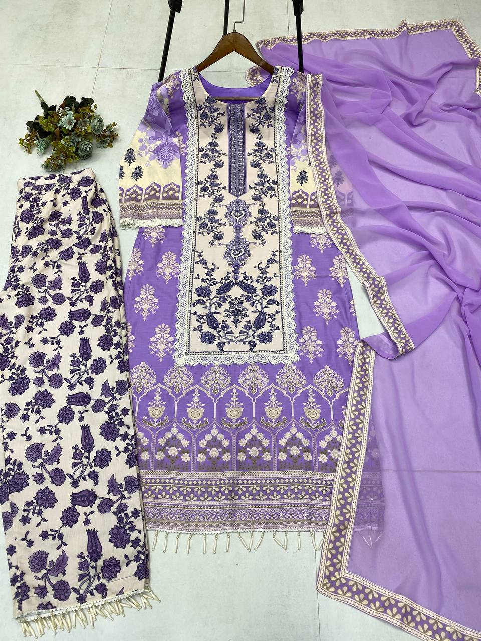 Beautiful Lavender Color Real Mirror And Diamond Work Designer Salwar Suit