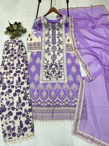 Beautiful Lavender Color Real Mirror And Diamond Work Designer Salwar Suit