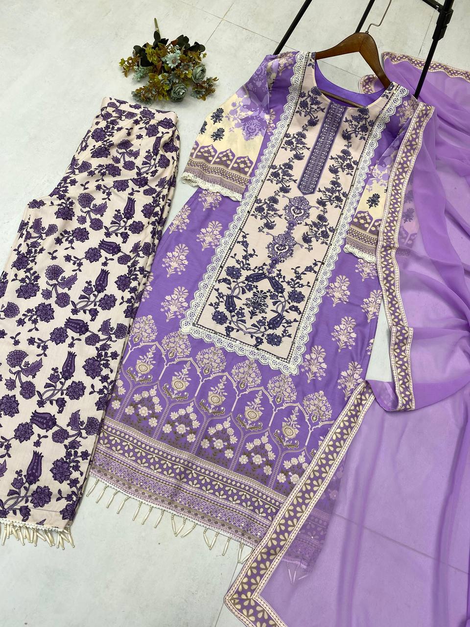 Beautiful Lavender Color Real Mirror And Diamond Work Designer Salwar Suit