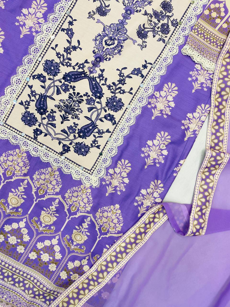 Beautiful Lavender Color Real Mirror And Diamond Work Designer Salwar Suit