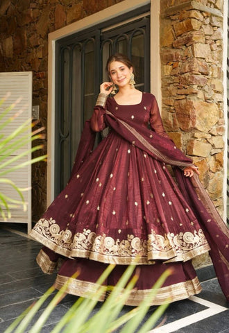 Party Wear Maroon Color Embroidery With Sequin Work Beautiful Anarkali Suit