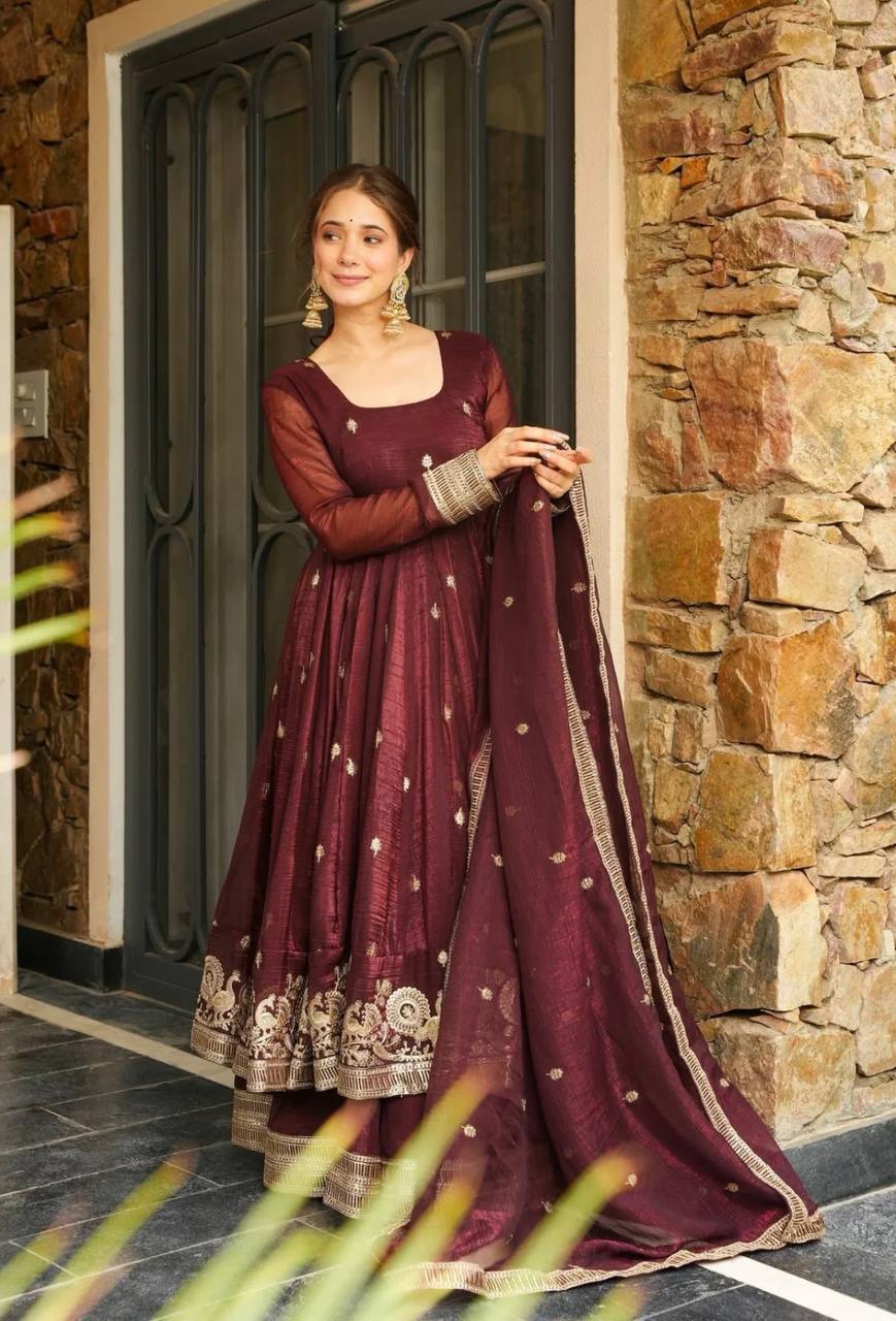 Party Wear Maroon Color Embroidery With Sequin Work Beautiful Anarkali Suit