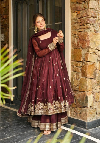 Party Wear Maroon Color Embroidery With Sequin Work Beautiful Anarkali Suit