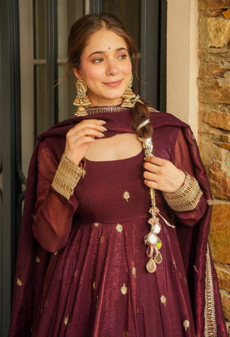 Party Wear Maroon Color Embroidery With Sequin Work Beautiful Anarkali Suit