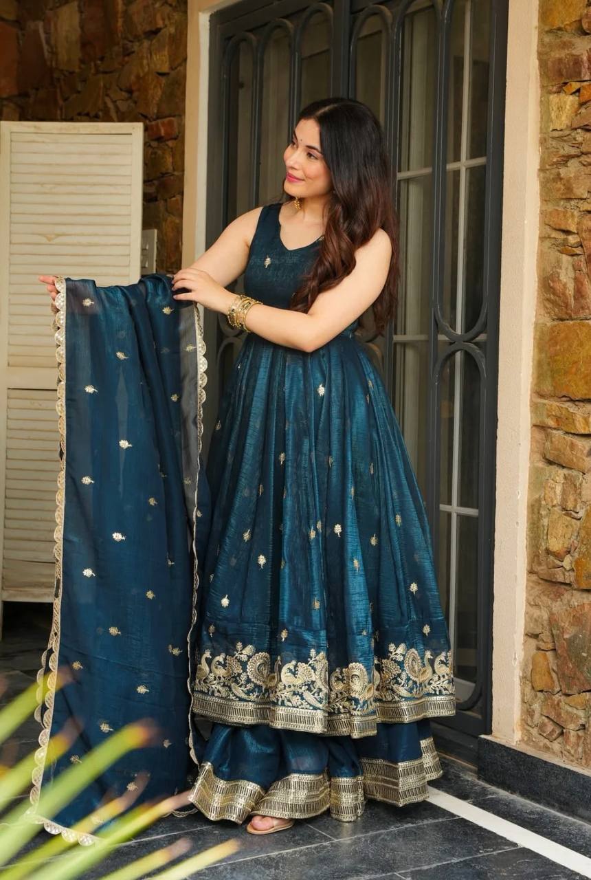 Festival Wear Teal Color Embroidery With Sequin Work Beautiful Anarkali Suit