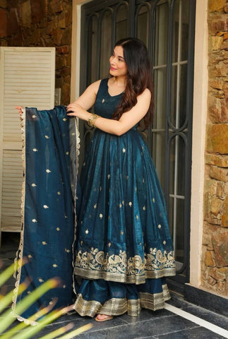 Festival Wear Teal Color Embroidery With Sequin Work Beautiful Anarkali Suit