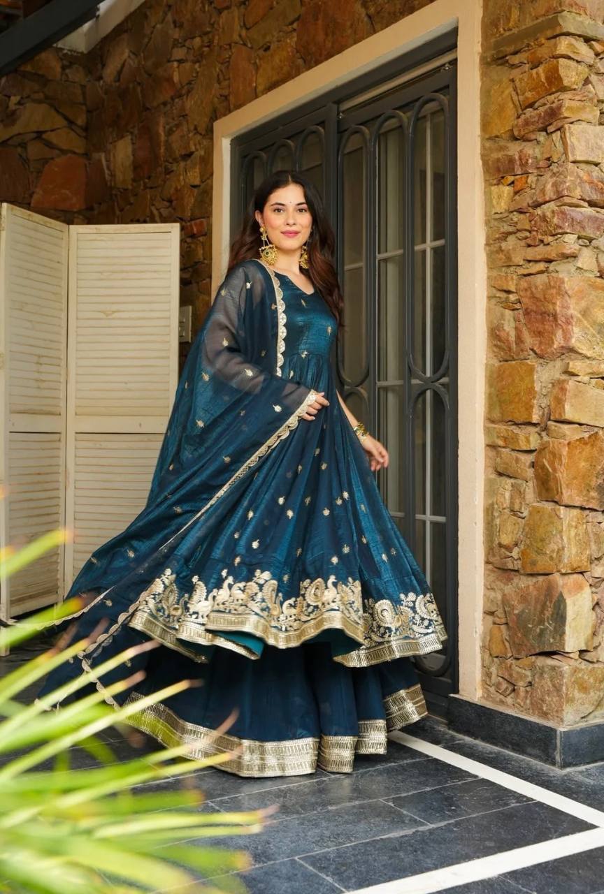 Festival Wear Teal Color Embroidery With Sequin Work Beautiful Anarkali Suit