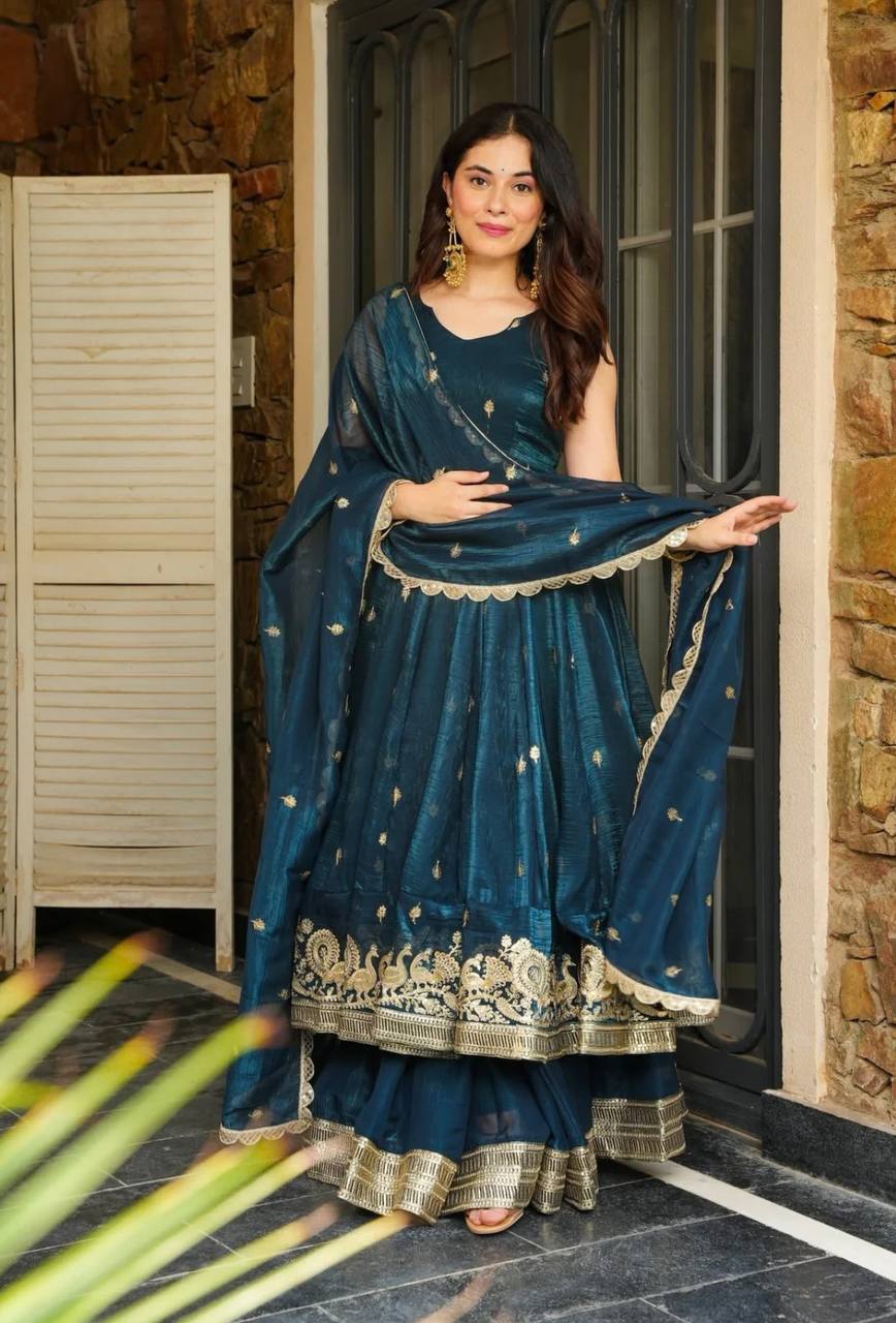 Festival Wear Teal Color Embroidery With Sequin Work Beautiful Anarkali Suit