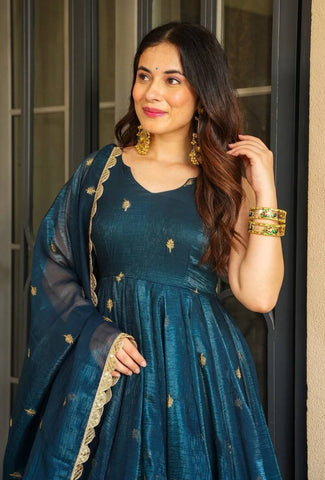 Festival Wear Teal Color Embroidery With Sequin Work Beautiful Anarkali Suit