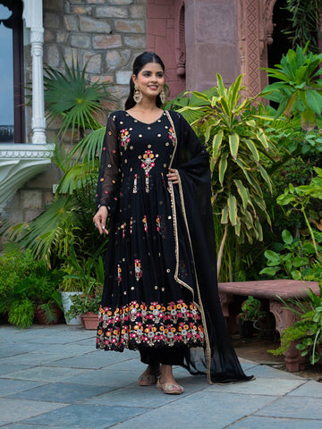 Party Wear Black Color Embroidery With Sequence Work Beautiful Anarkali Suit
