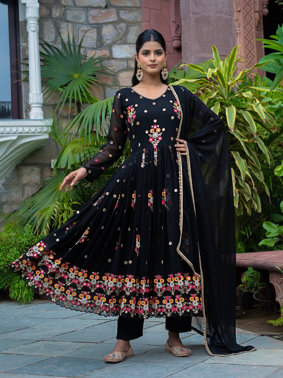 Party Wear Black Color Embroidery With Sequence Work Beautiful Anarkali Suit