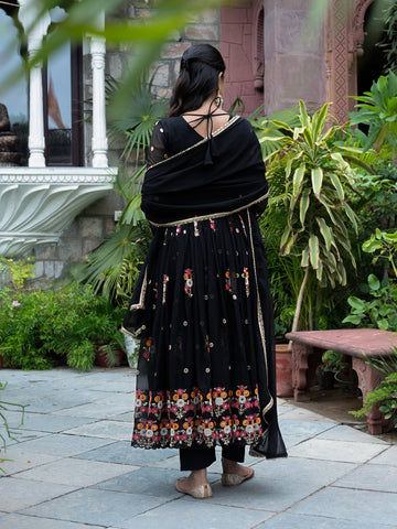 Party Wear Black Color Embroidery With Sequence Work Beautiful Anarkali Suit