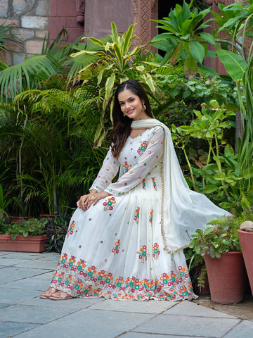 Reception Wear Off White Color Embroidery With Sequence Work Beautiful Anarkali Suit