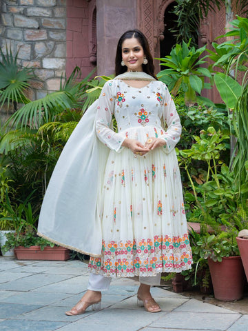 Reception Wear Off White Color Embroidery With Sequence Work Beautiful Anarkali Suit