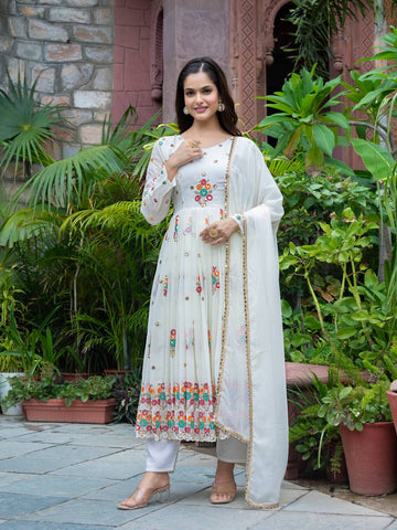 Reception Wear Off White Color Embroidery With Sequence Work Beautiful Anarkali Suit