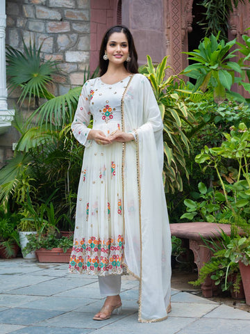 Reception Wear Off White Color Embroidery With Sequence Work Beautiful Anarkali Suit