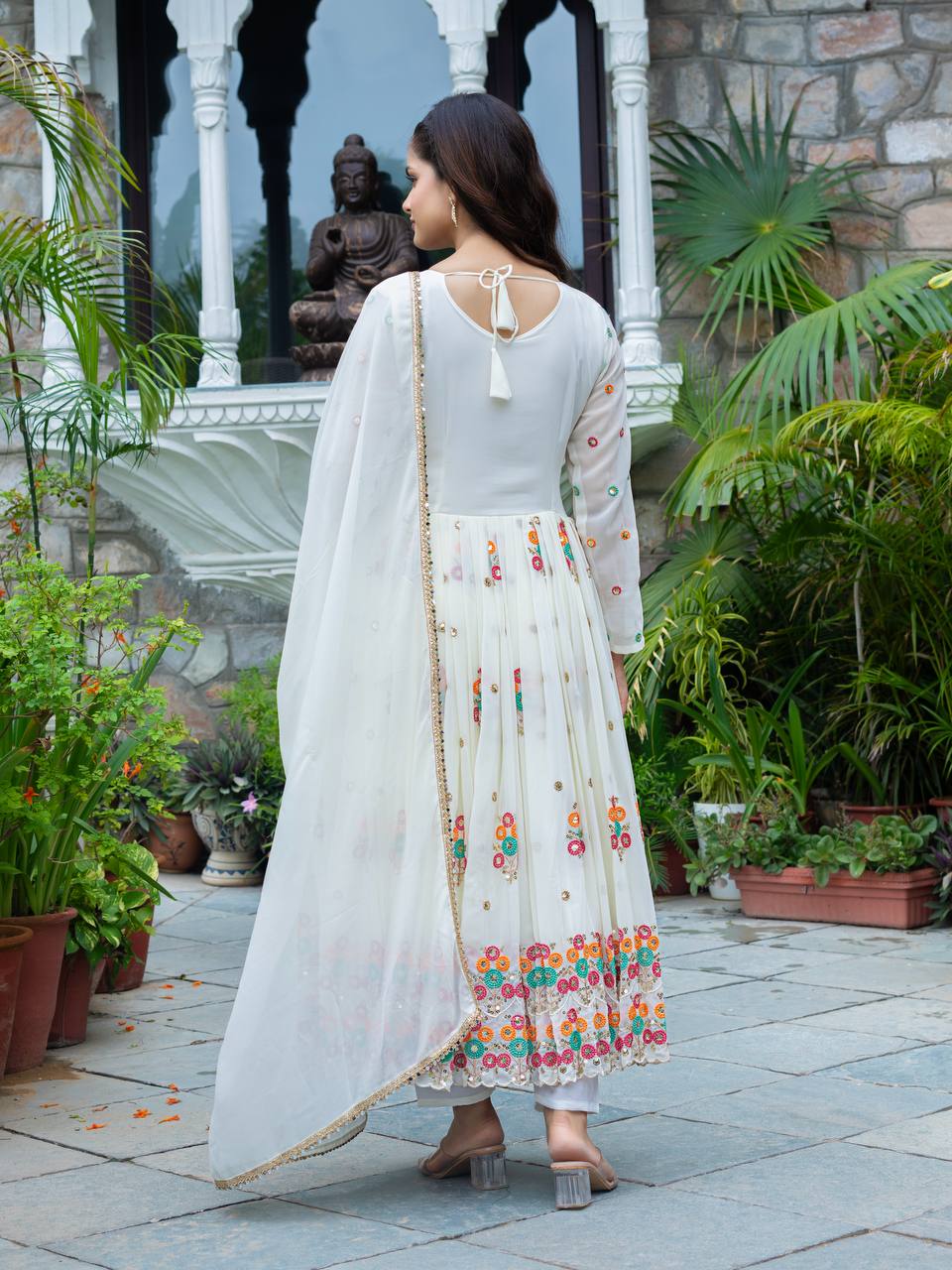 Reception Wear Off White Color Embroidery With Sequence Work Beautiful Anarkali Suit
