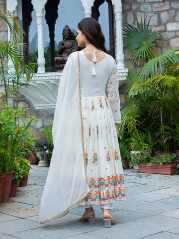 Reception Wear Off White Color Embroidery With Sequence Work Beautiful Anarkali Suit