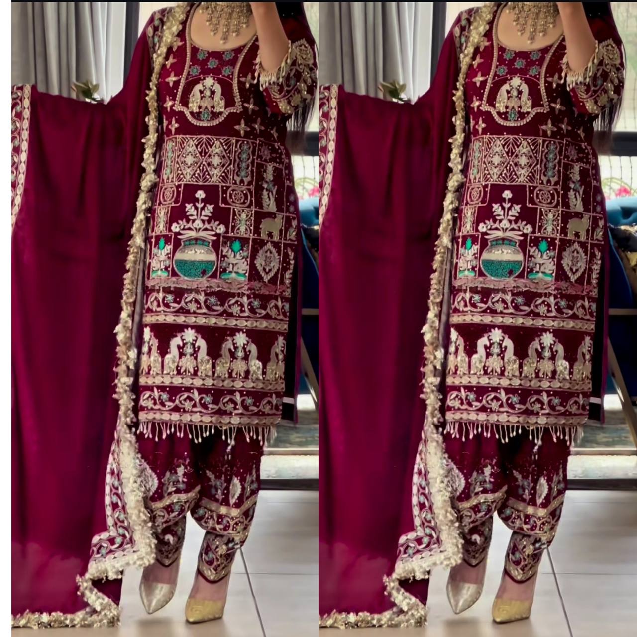 Sangeet Wear Maroon Color Embroidery With 5mm Sequence Work Salwar Suit