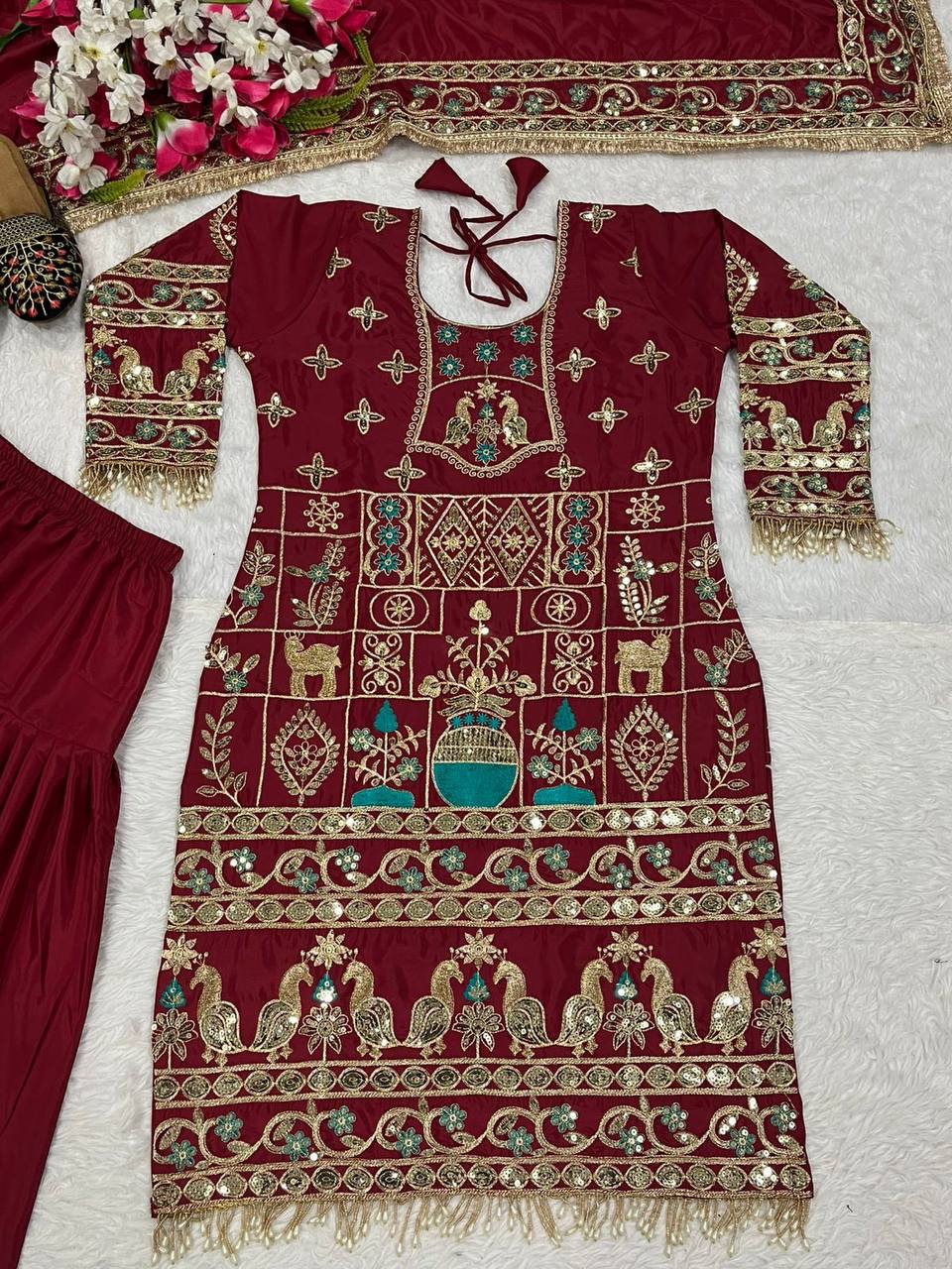 Sangeet Wear Maroon Color Embroidery With 5mm Sequence Work Salwar Suit