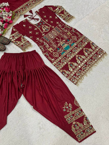 Sangeet Wear Maroon Color Embroidery With 5mm Sequence Work Salwar Suit