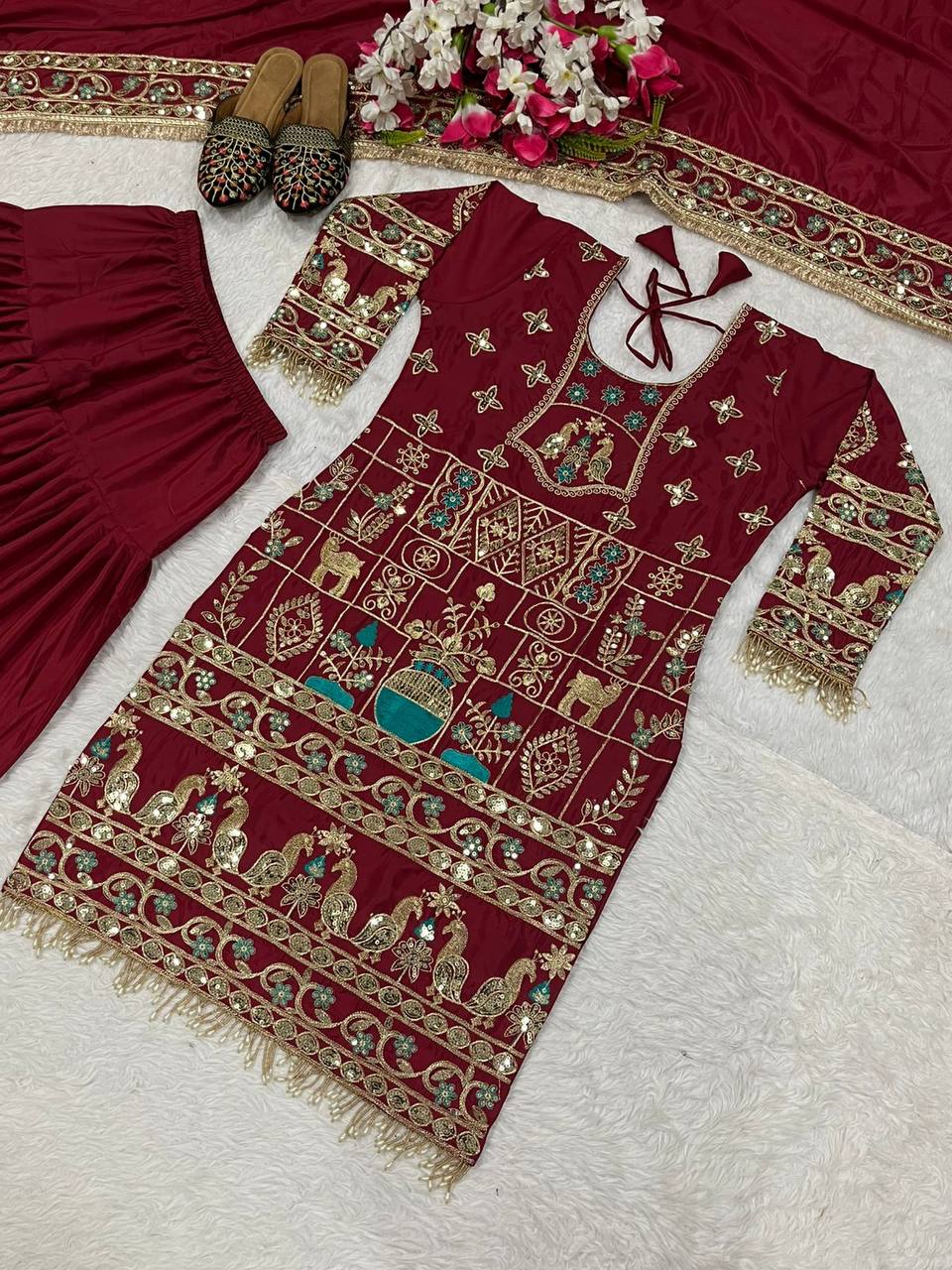 Sangeet Wear Maroon Color Embroidery With 5mm Sequence Work Salwar Suit