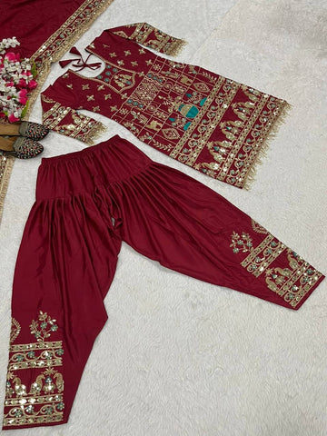Sangeet Wear Maroon Color Embroidery With 5mm Sequence Work Salwar Suit