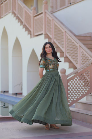 Party Wear Light Green Color Fancy Designer Gown