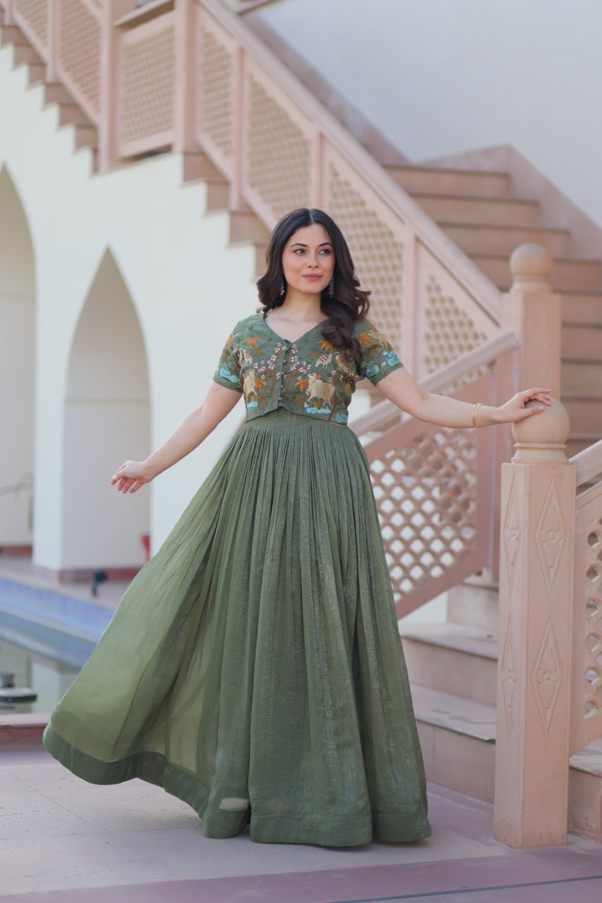 Party Wear Light Green Color Fancy Designer Gown