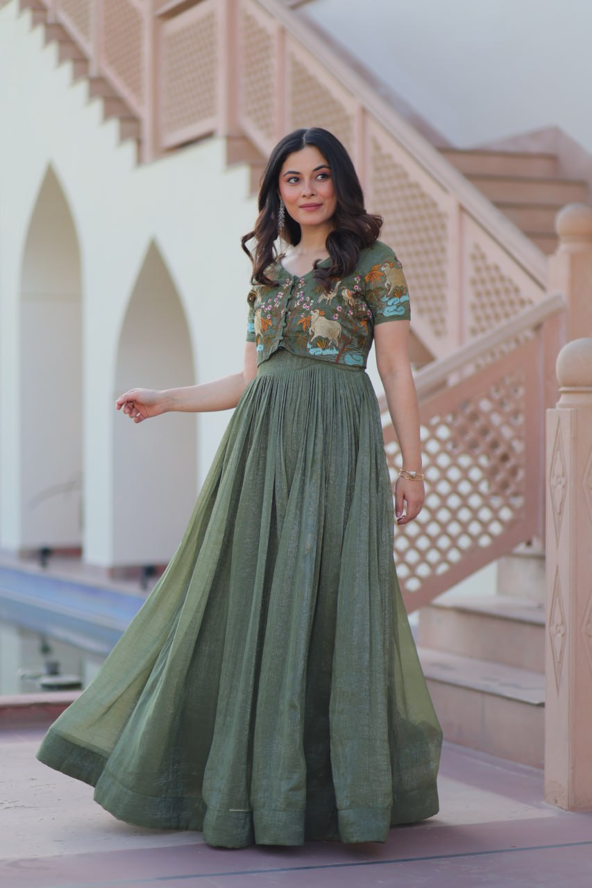 Party Wear Light Green Color Fancy Designer Gown