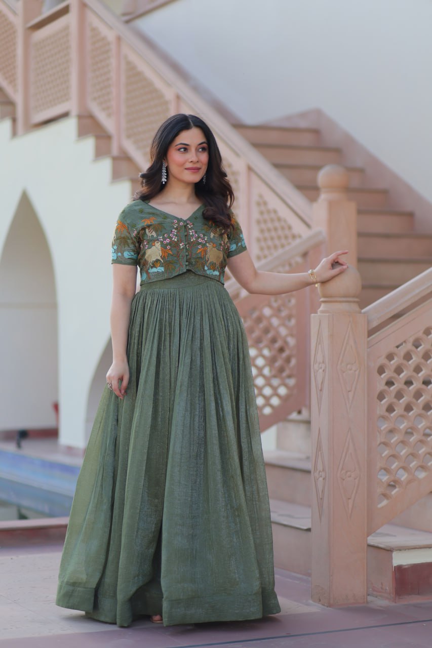Party Wear Light Green Color Fancy Designer Gown
