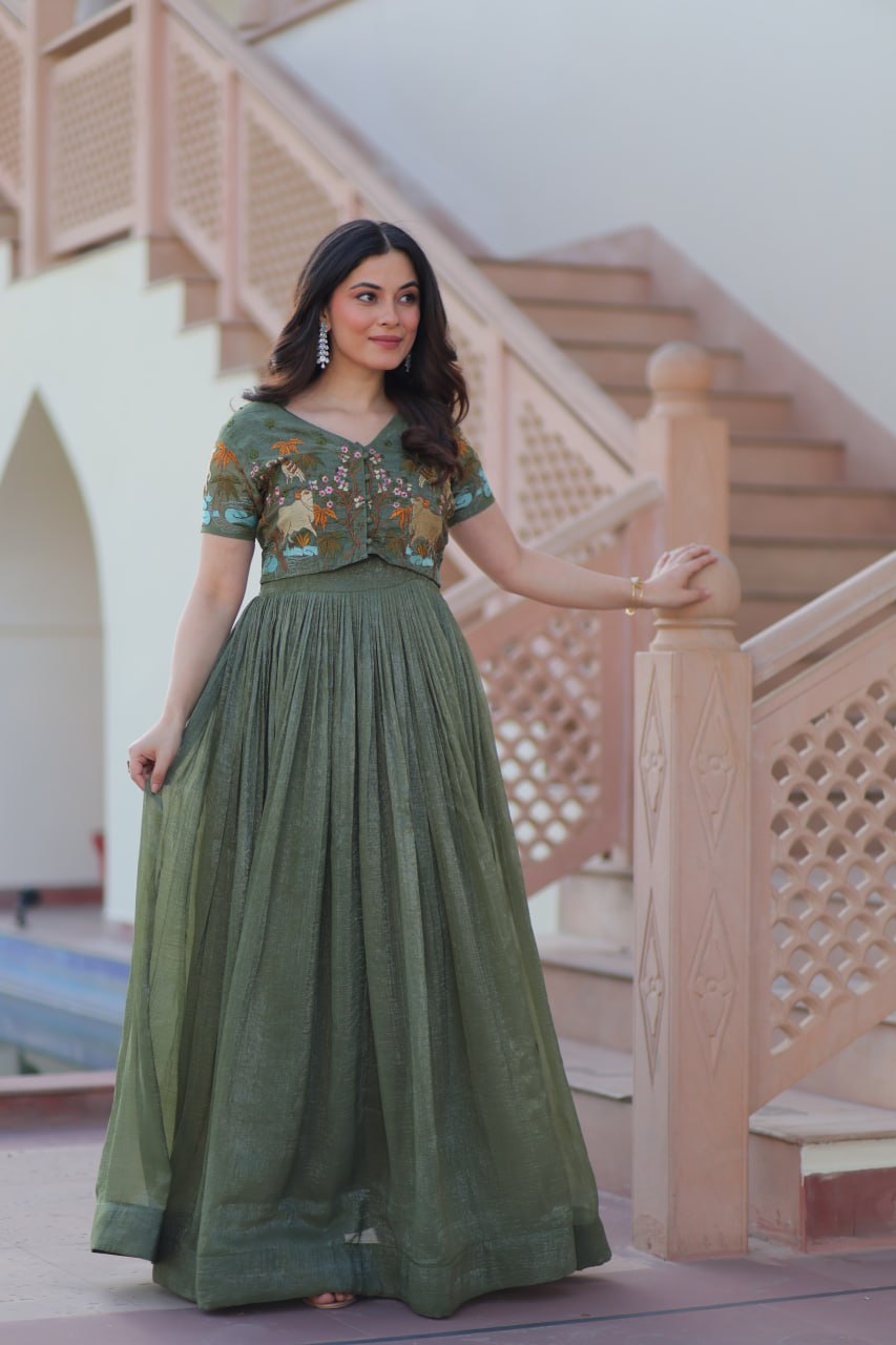 Party Wear Light Green Color Fancy Designer Gown