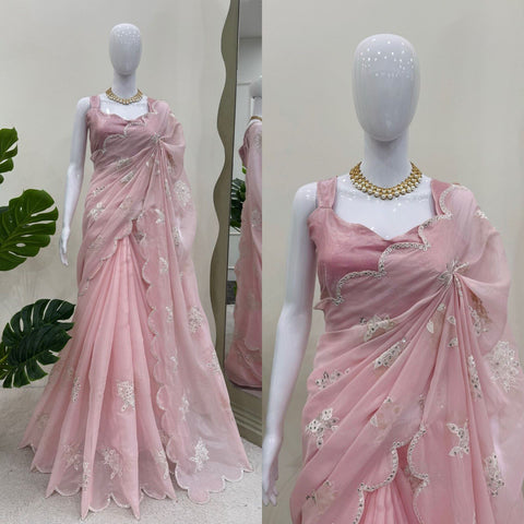 Marvelous Baby Pink Color Heavy Jimmy Chu And Thread With 9MM Sequence Work Saree