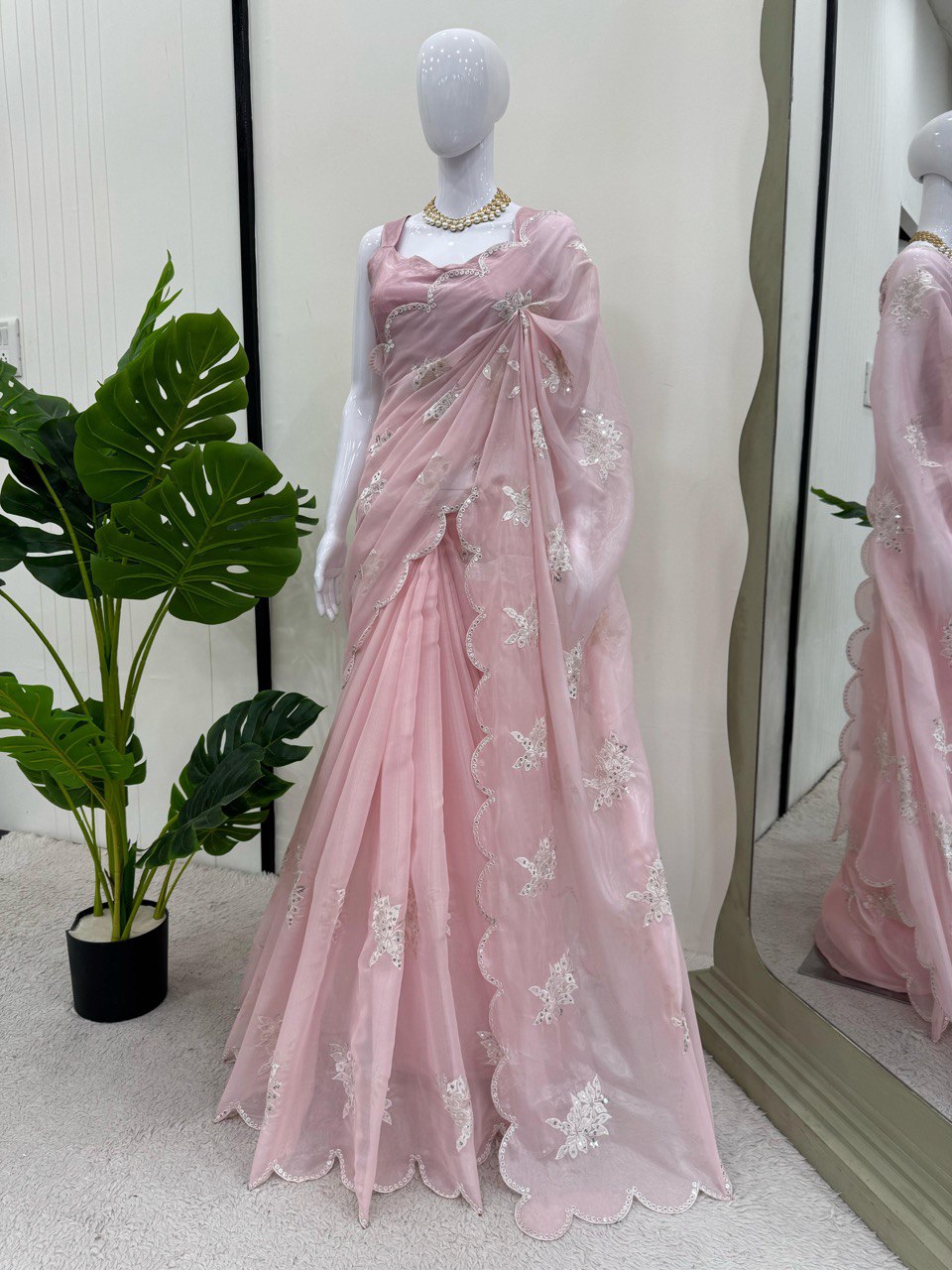 Marvelous Baby Pink Color Heavy Jimmy Chu And Thread With 9MM Sequence Work Saree