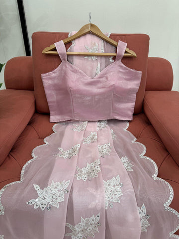 Marvelous Baby Pink Color Heavy Jimmy Chu And Thread With 9MM Sequence Work Saree