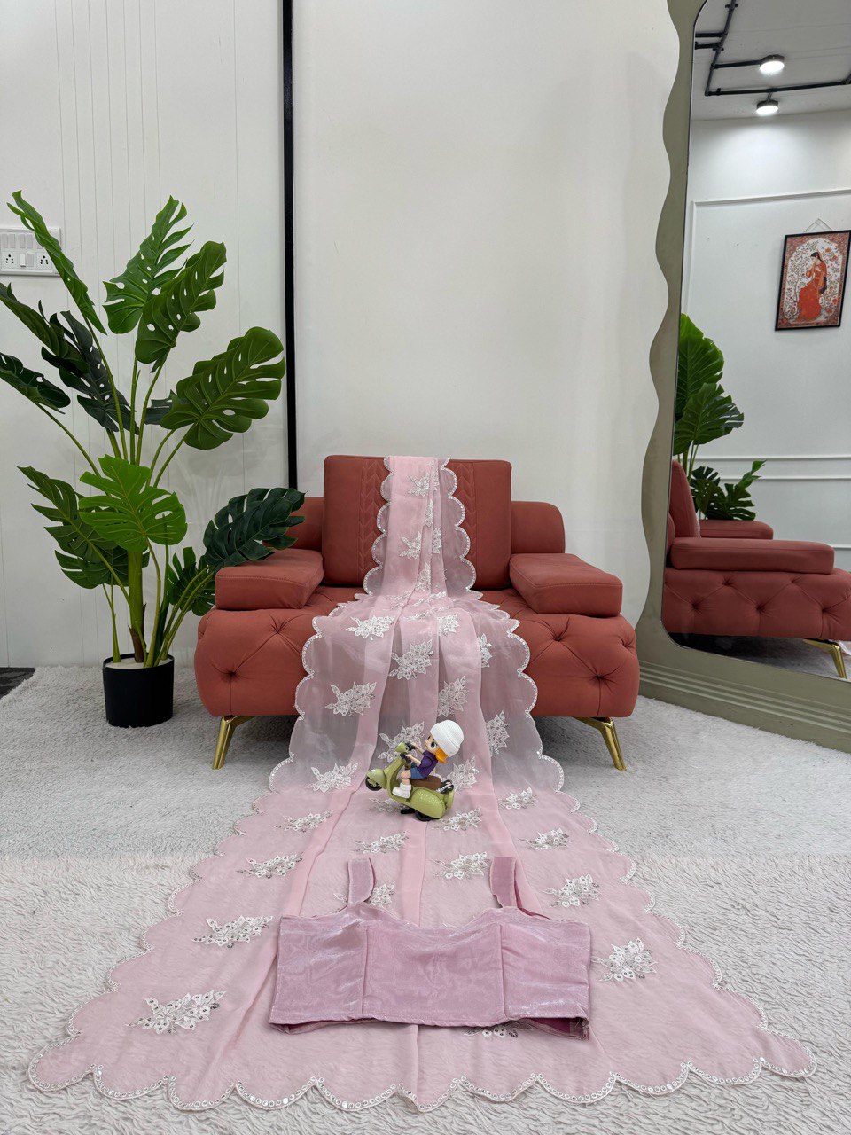 Marvelous Baby Pink Color Heavy Jimmy Chu And Thread With 9MM Sequence Work Saree