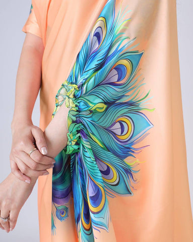 Blissful Peach Color Japan Satin With Digital Print Work Hands-Free Ready To Wear Saree