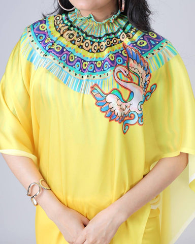 Blissful Yellow Color Japan Satin With Digital Print Work Hands-Free Ready To Wear Saree