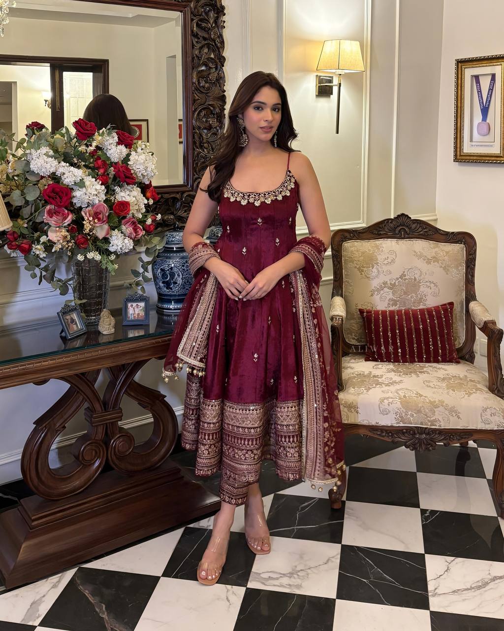 Wedding Wear Maroon Color Embroidered Anarkali Suit Set