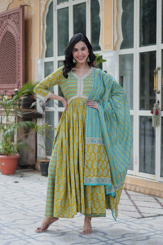 Ceremony Wear Mustard Color Pure Cotton Printed Designer Palazzo Pent Suit