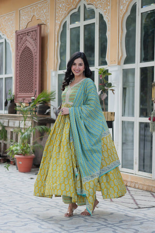 Ceremony Wear Mustard Color Pure Cotton Printed Designer Palazzo Pent Suit